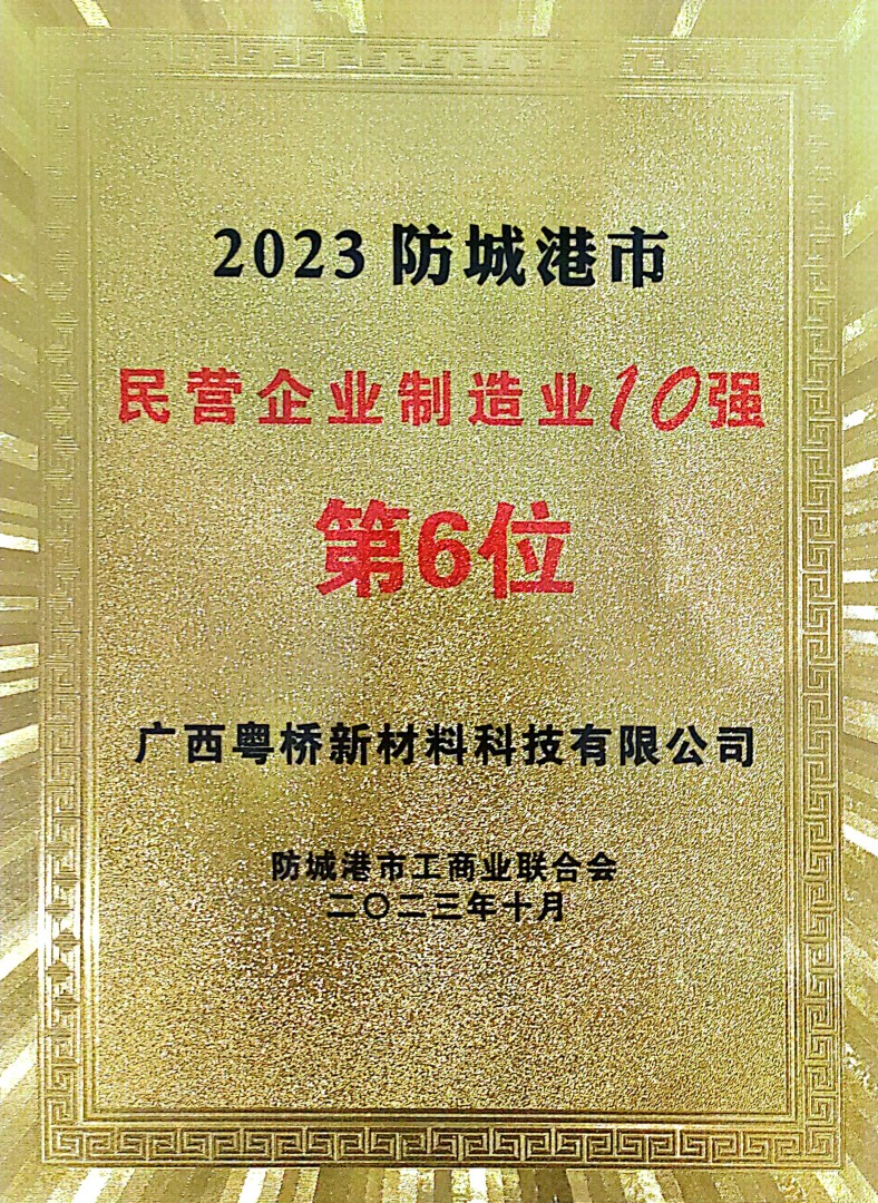 2023防城港民企制造业10强第6位